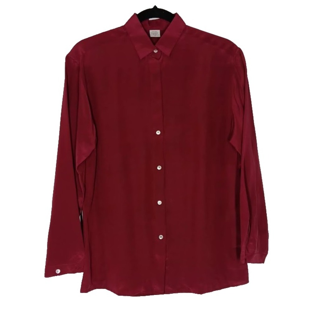 100% Silk Red‎ Button-Up Blouse Women's Size 10 Elegant Work & Evening Top